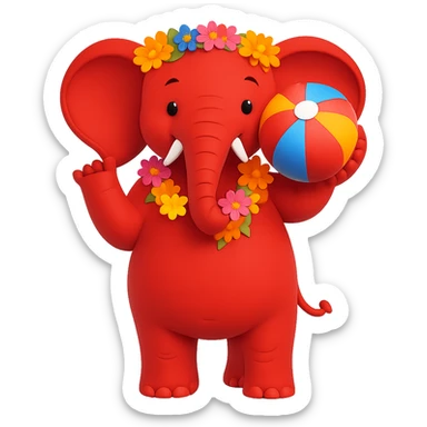 Make the elephant red, keep the summer attire and style, with no background. sticker
