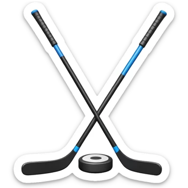 two hockey sticks crossing and a puck like the original apple hockey stick emoji sticker