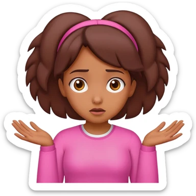 brown girl shrugging shoulders wearing pink sticker