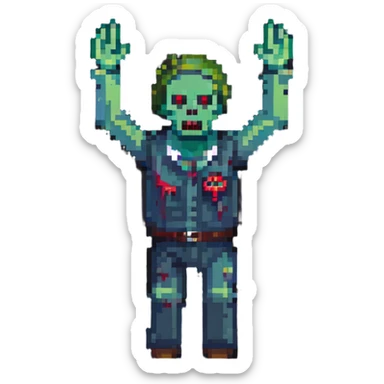 isometric zombie with arms raised in the air sticker