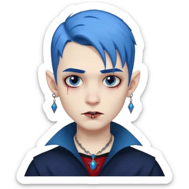 boy wampire with blue hair and face tattooed and extra big earing sticker
