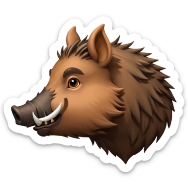 Wild boar face side view with more and more long tusks emoji realistic sticker