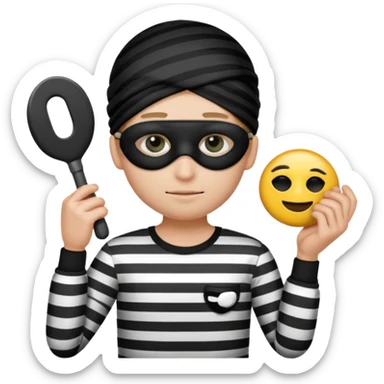 Thief emoji with striped black and white shirt eyemask and thief stuff sticker