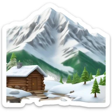 snowy mountain with wood cabin sticker