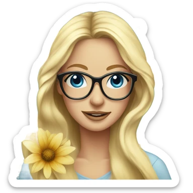 Gorgeous flowing blonde lady blue eyes with flowers and butterflies wearing glasses  sticker
