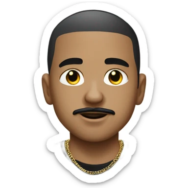 Withe boy with black buzz cut and big black mustache and gold chain in rapper t shirt  sticker