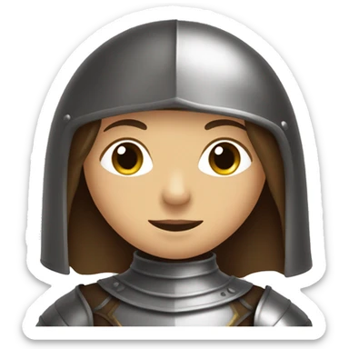 Girl knight with long brown hair and dark brown eyes and a face covering helmet  sticker