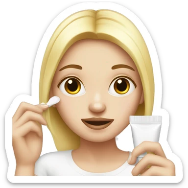 white girl applying cream on face sticker