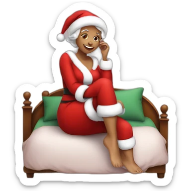mrs santa claus sitting on bed sticker