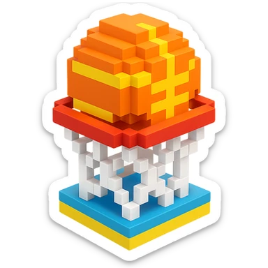 Voxel-style basketball in a net, variation 5 sticker