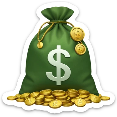 money bag featuring a classic play button symbol (white triangle on dark circle), no dollar sign, with a pile of coins next to it sticker