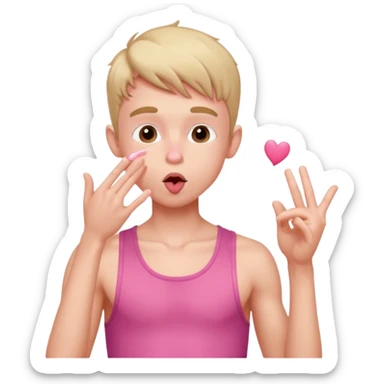skinny boy in a pink crop top blowing a kiss sticker