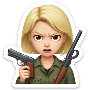 Crazy angry girl with gun sticker
