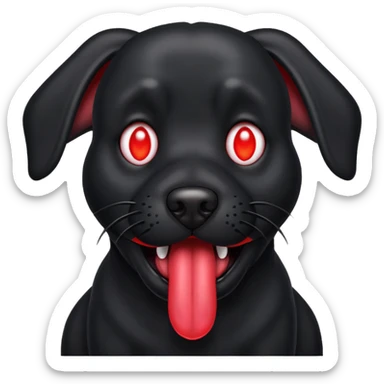 Generate a emoji of a big evil black dog with red eyes and a tongue sticking out sticker
