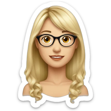 profesora rubia  castaña cabello recogido flequillo largo de lado gafas blancas sticker