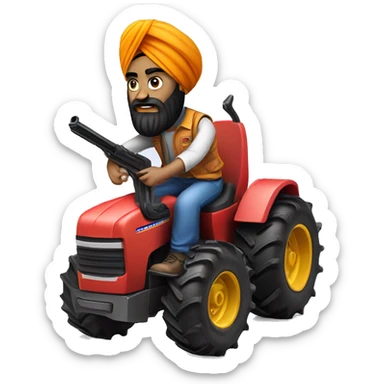 Sikh on a tractor with an angry face with a realistic nerf gun sticker