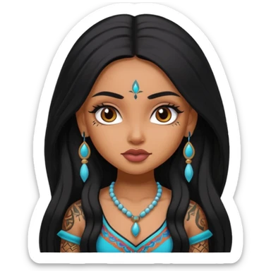 an ios genmoji for a pretty bratz indian girl with black long hair  tattooed, beautiful girl sticker