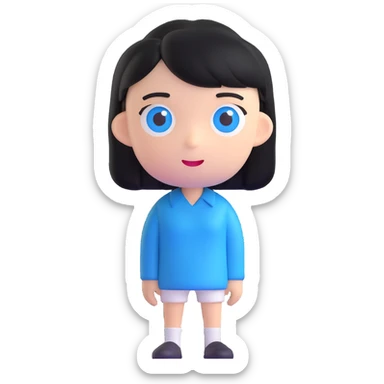 AI emoji character with black hair and blue eyes, standing straight forward, neutral expression sticker