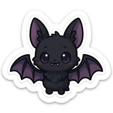 gothic chibi sticker, black and purple bat, fun and spooky, chibi style sticker
