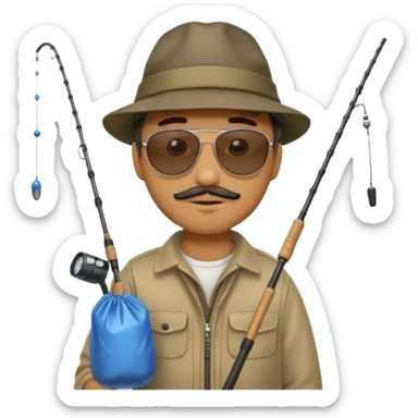 man fishing, caught trash bag sticker