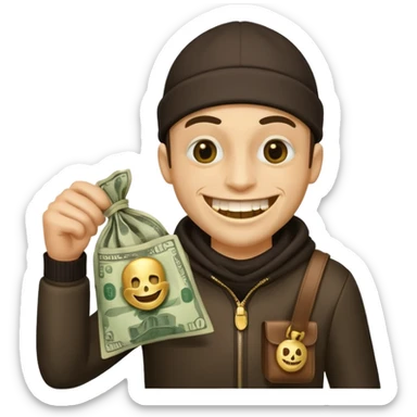 Robber holding a bag of money sticker