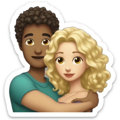 Light skin man with dark curly hair hugging a blonde curvy woman sticker
