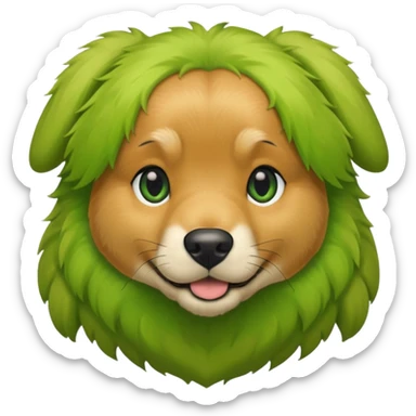 green dog extra furry golden retriever. The dog fur is totally  green sticker