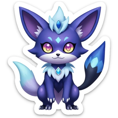 Shiny Exotic Badass Colorful Ethereal Royal Mysterious Gothic Meowstic-Zorua-Noibat-Pokémon-Fakémon-hybrid-creature (full body) with random pattern-markings sticker