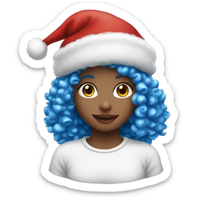 White skin blue eyes Curly girl wearing Christmas hat sticker
