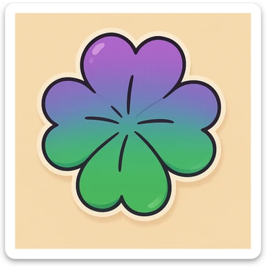Remove the stem and make the four leaf clover more bubbly, keep the cartoon style and the top to bottom purple to green gradient. sticker