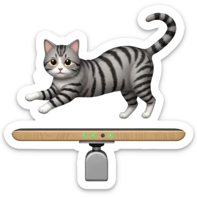 cat performing a flip on a balance beam shaped like a network switch sticker