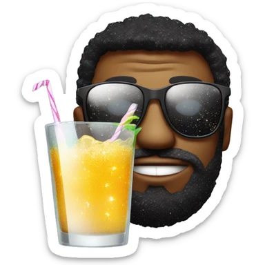 chilly guy's face in black sunglasses with a cocktail with sparkles sticker