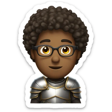 guy with curly hair and round glasses wearing armor sticker