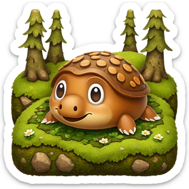 tiny brown kantareller on moss sticker