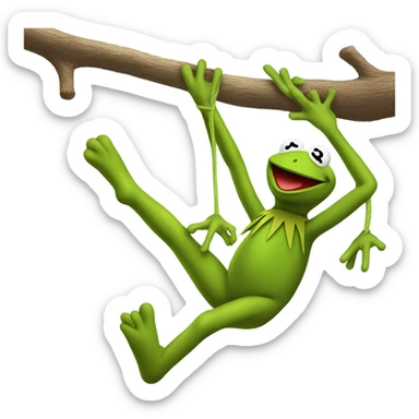 Kermit the frog hanging from a tree sticker