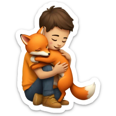 kid hugging a little fox sticker