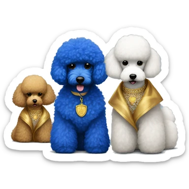 Royal blue and gold fur jackets on Black poodle and white poodle best friends sticker