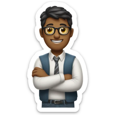 nerdy guy with glasses being hugged sticker