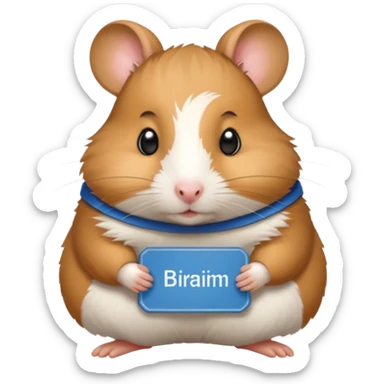 Hamster with a name tags that says “Ibrahim” sticker