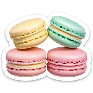 Cinematic Realistic Macaroon Dessert Emoji, showcasing colorful, delicate meringue-based cookies with a crisp exterior rendered with vibrant textures and playful, soft lighting. sticker