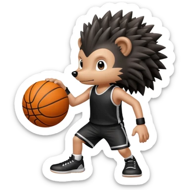 black hedgehog playing basketball sticker