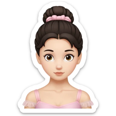white girl a single messy ballet bun, dark hair,  sticker