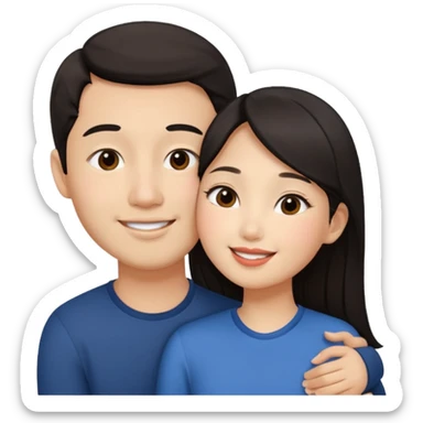 Asian girl kissing her man on the cheek sticker