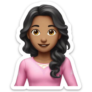 Girl with long black wavy hair and a cute pink figure skater outfit ice skating  sticker