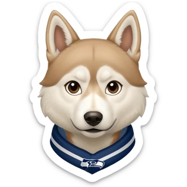 White  brown husky with Seattle Seahawks gear sticker