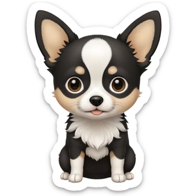 A black and white chihuahua emoji please with a thin white line on the center of head sticker