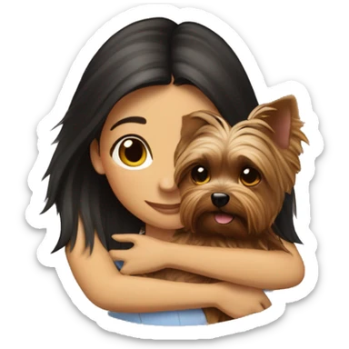 Brunette girl hugs yorkie dog sticker