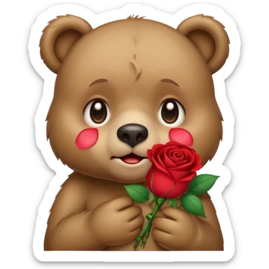 Cute bear with crying  eyes holding roses with this emoji expression  sticker