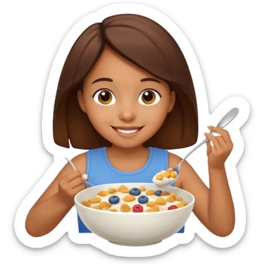 Brown girl eating cereal emoji sticker
