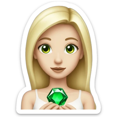 white girl with green eyes, holding a gem in his hands sticker
